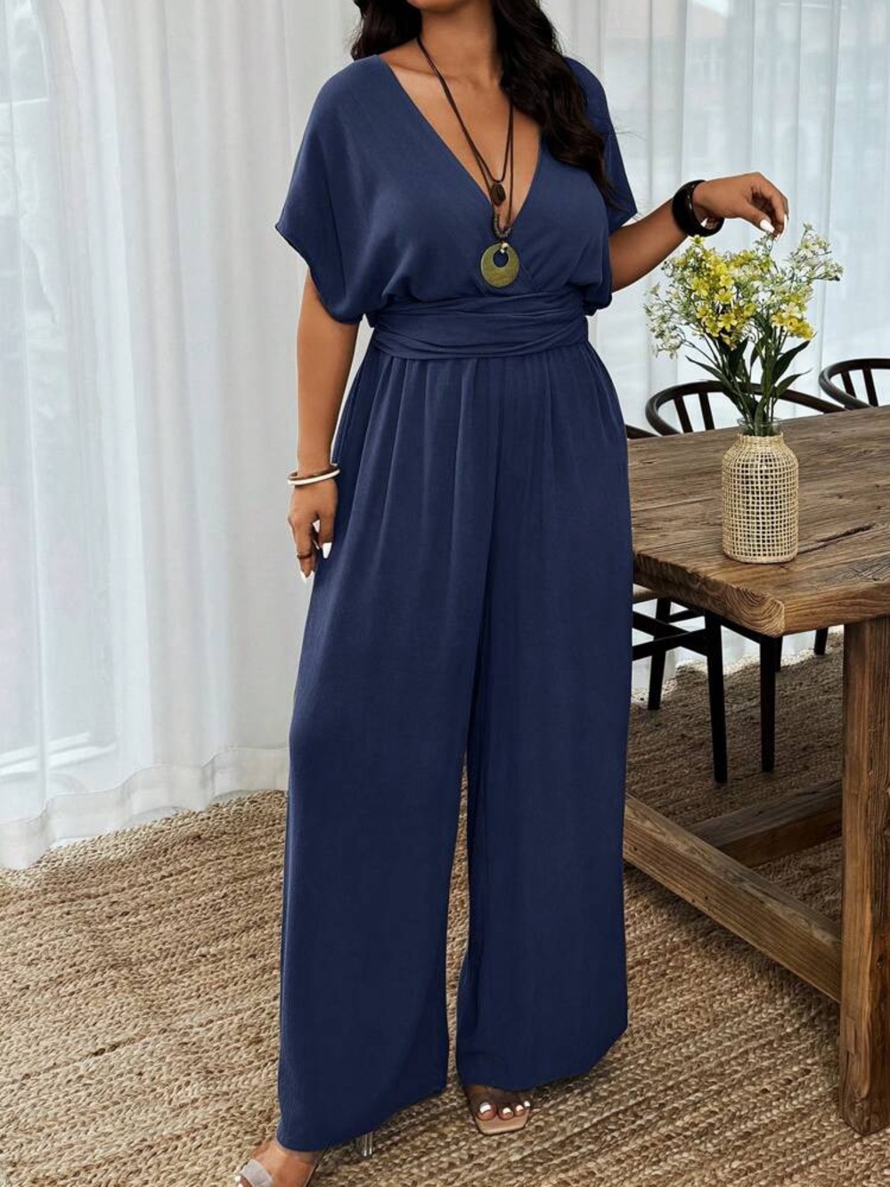 SHEIN Navy Wrap-Style Maxi Dress